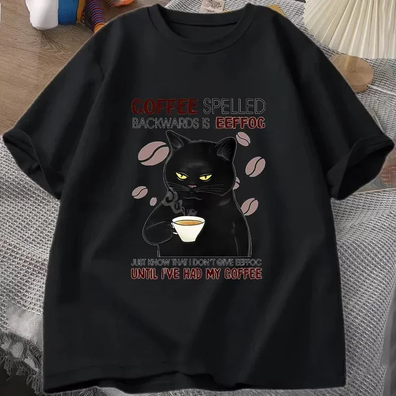 Coffee Spelled Backwards Cat Tee