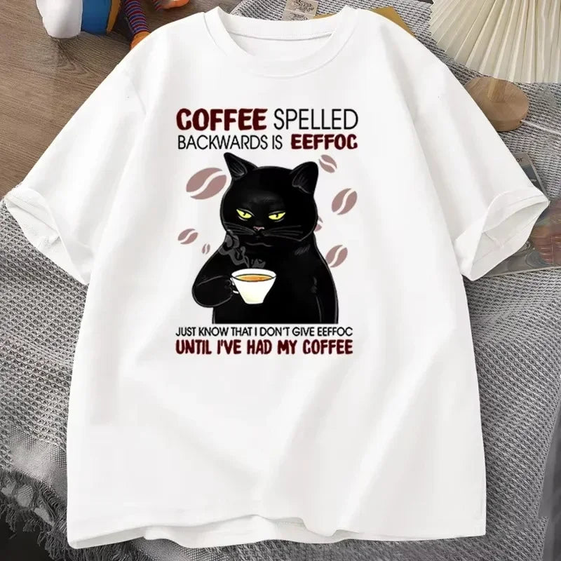 Coffee Spelled Backwards Cat Tee