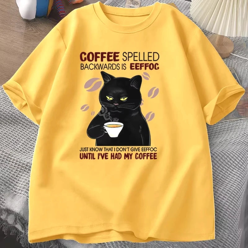 Coffee Spelled Backwards Cat Tee