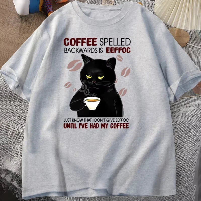 Coffee Spelled Backwards Cat Tee