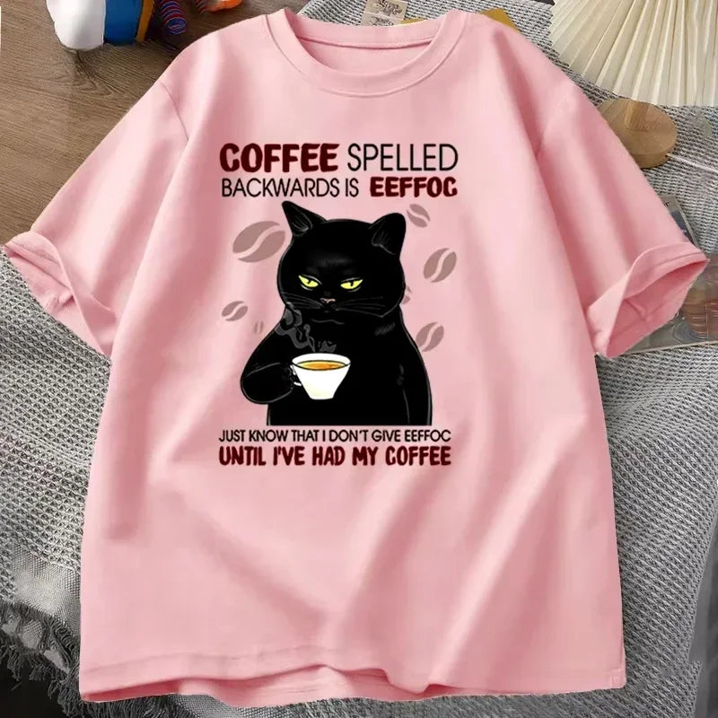 Coffee Spelled Backwards Cat Tee