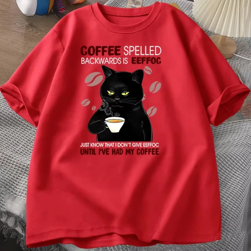 Coffee Spelled Backwards Cat Tee