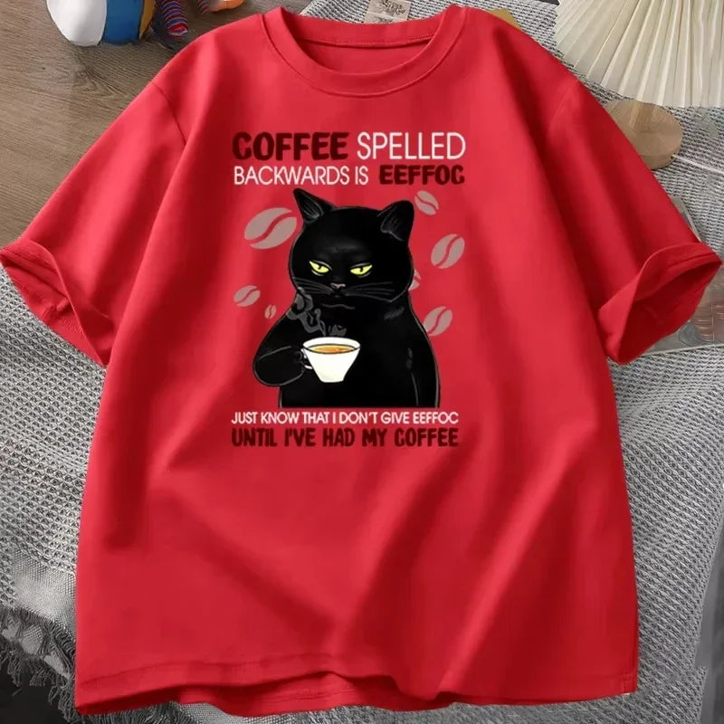 Coffee Spelled Backwards Cat Tee