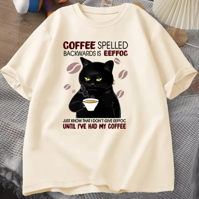 Coffee Spelled Backwards Cat Tee