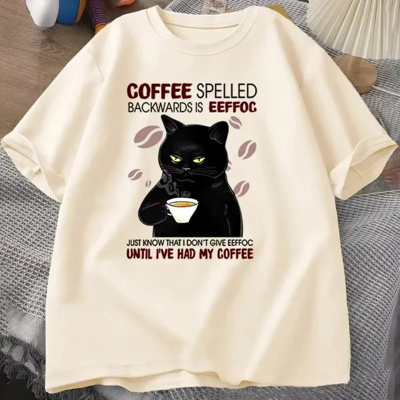 Coffee Spelled Backwards Cat Tee